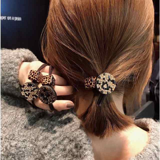 商品説明ヘアゴム レディース レオパード ラインストーン ヒョウ ヘアアクセサリー きらきら スクエア ラウンド おしゃれ プレゼント 誕生日 お出
